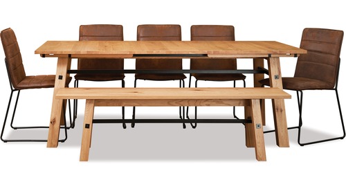 Stockholm 7-Pce 2100 Extension Dining Suite - Bench & 5 x Kitos Chairs   